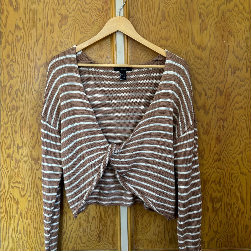Striped Brown and White Women's Top